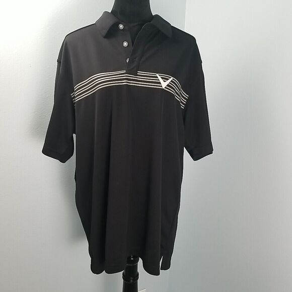Callaway Large Golf Performance Polo Shirt Short Sleeve Black Grey Stripe Mens - Picture 1 of 10